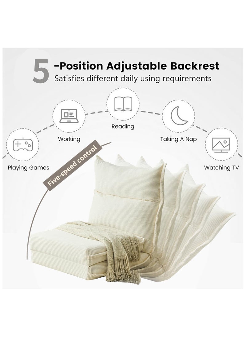 Floor Sofa with Back Support, 5 Reclining Poistion Adjustable Sofa Bed, Folding Lazy Sofa, Floor Lounge Chair, Gaming Recliner Sofa for Sleeping, Gaming, Reading (White)