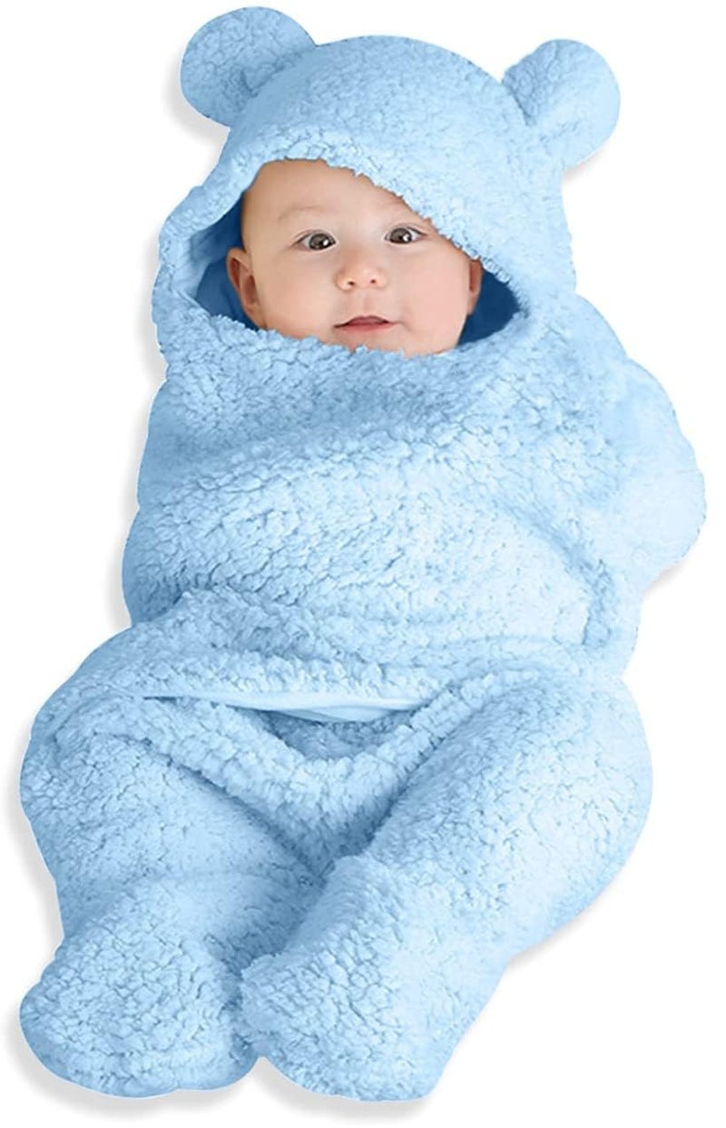 BRANDONN Baby Blanket New Born Pack of Wearable Swaddle Wrapper Security Blanket for Kids for 0-6 Month Babies (SkyBlue Sherpa, 70 cm x 70 cm) - Image 1