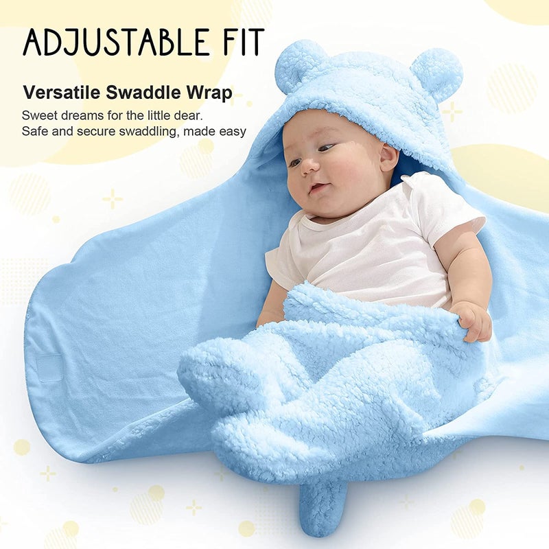 BRANDONN Baby Blanket New Born Pack of Wearable Swaddle Wrapper Security Blanket for Kids for 0-6 Month Babies (SkyBlue Sherpa, 70 cm x 70 cm) - Image 2