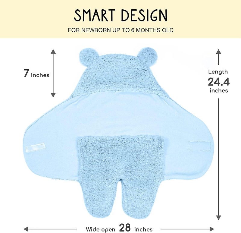 BRANDONN Baby Blanket New Born Pack of Wearable Swaddle Wrapper Security Blanket for Kids for 0-6 Month Babies (SkyBlue Sherpa, 70 cm x 70 cm) - Image 4