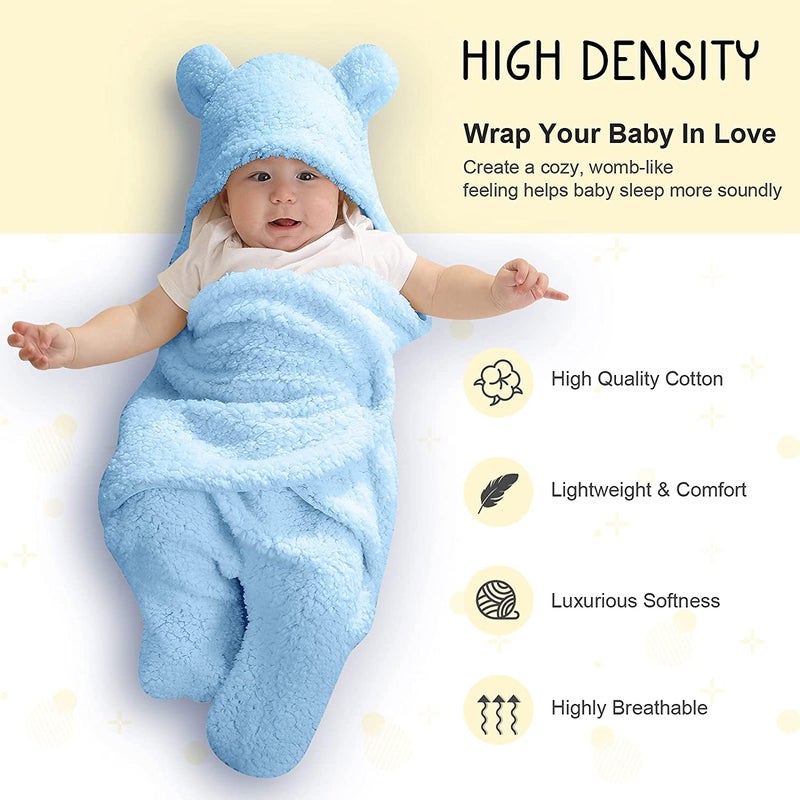 BRANDONN Baby Blanket New Born Pack of Wearable Swaddle Wrapper Security Blanket for Kids for 0-6 Month Babies (SkyBlue Sherpa, 70 cm x 70 cm) - Image 3