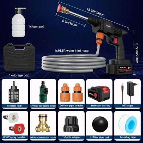TECH LOGO ELECTRONICS Car Washer high Pressure Gun Cordless Portable Wireless Pressure Washer Gun 48V 12000mah High for Car Wash Bike Washing Nozzle 5M (Pressure Washer Gun) - Image 2