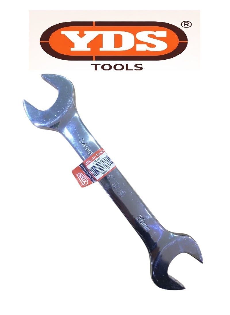 YDS Tools Double Open End Spanner 34 × 36mm – Model 10006137 – 830g Weight – Polished Chrome Steel Wrench for Heavy-Duty Industrial Use - Image 1