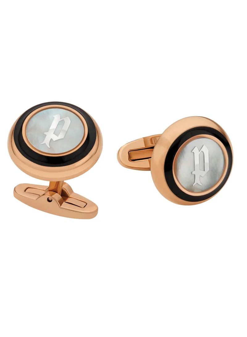 POLICE Rose Gold and Black Cufflinks for Men