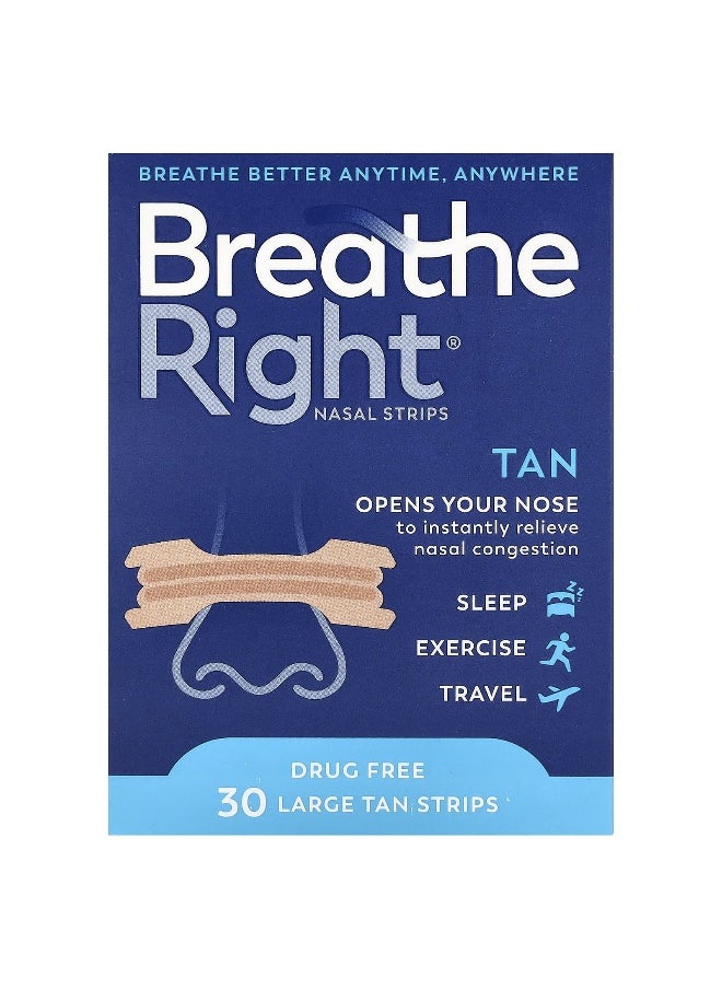 Breathe Right Breathe Right, Nasal Strips, Large, Tan, 30 Strips  - Image 1