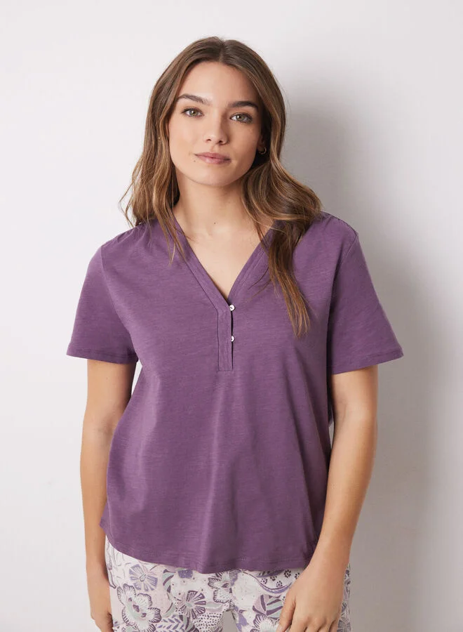 women'secret Purple 100% cotton short sleeve shirt