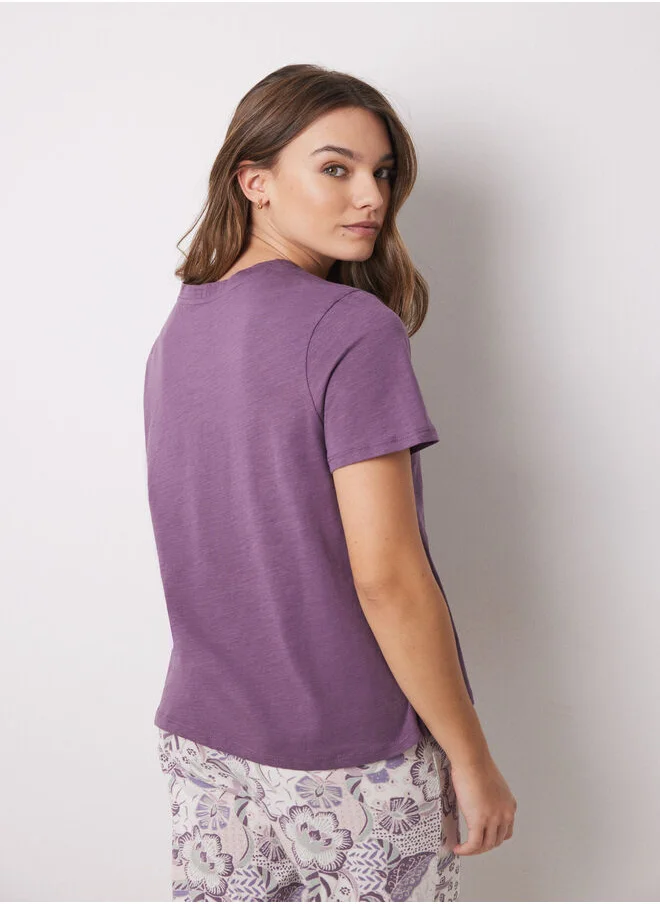 women'secret Purple 100% cotton short sleeve shirt