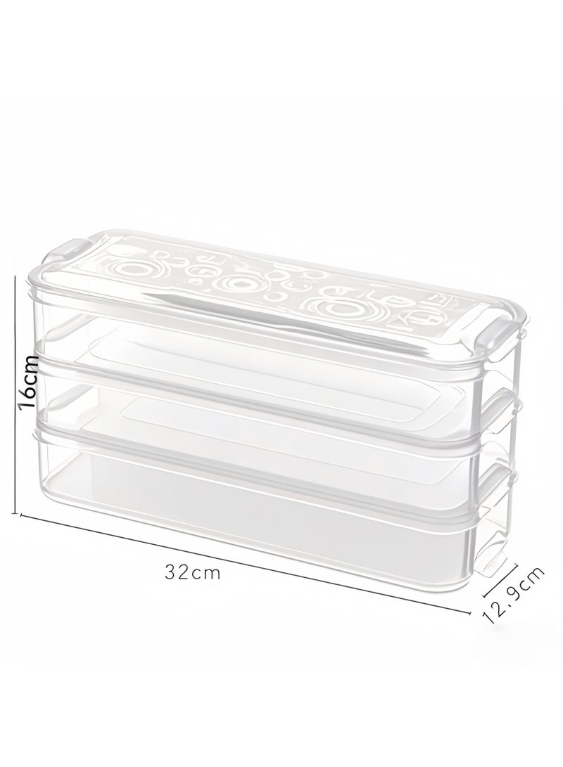 3 Layer Plastic Refrigerator Fridge  Storage Box Containers Bins Kitchen Cabinet Organizer Stackable Boxes with Lids Clear - Image 1