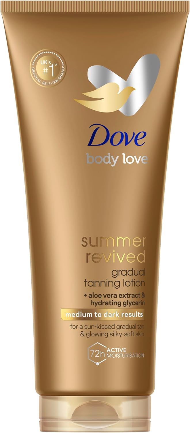 Dove Summer Revived Medium to Dark Gradual Tanning Lotion for a gradual tan and natural radiant glow nongreasy selftan for all skin types 200 ml