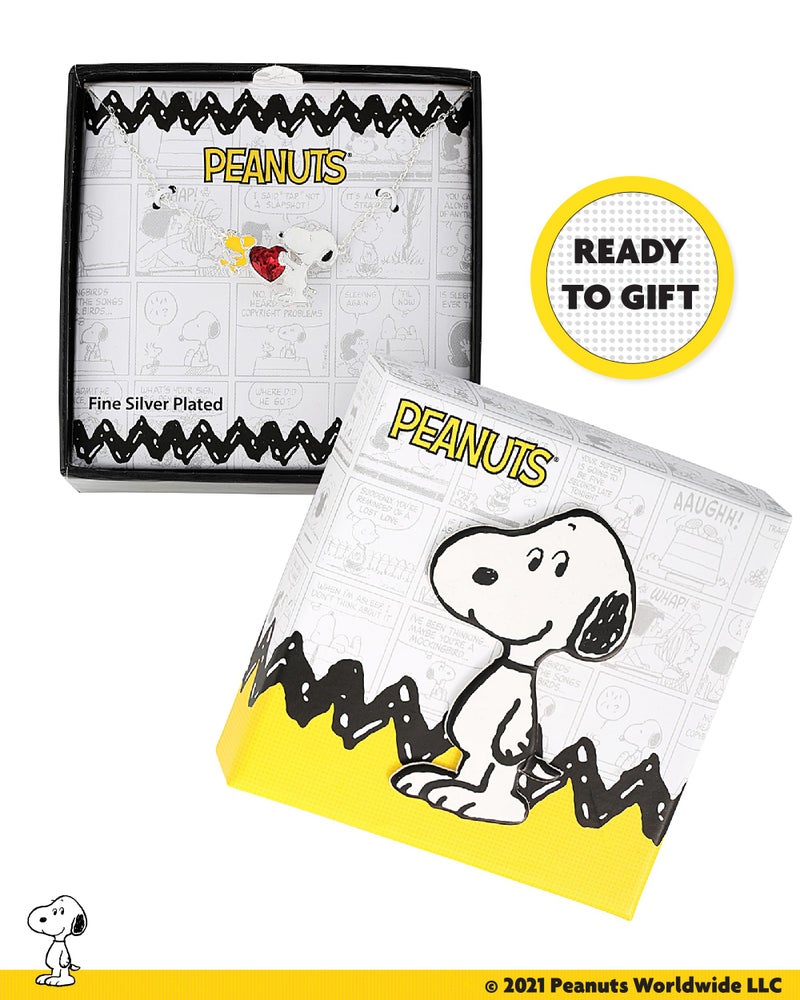 PEANUTS Womens Snoopy and Woodstock Red Crystal Heart Necklace 18" - Silver Plated Snoopy Necklace - Official License - Image 5