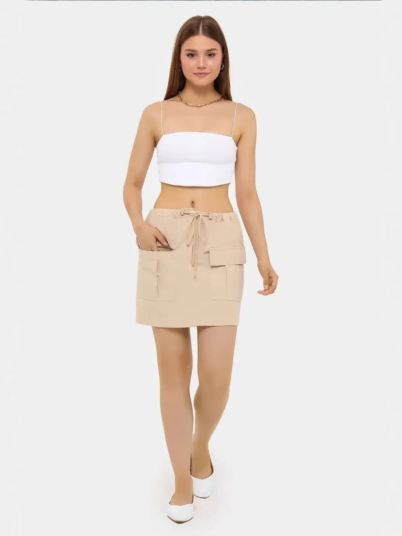 زوبعة تنورة قطنية قصيرة بخصر منخفض وجيوب