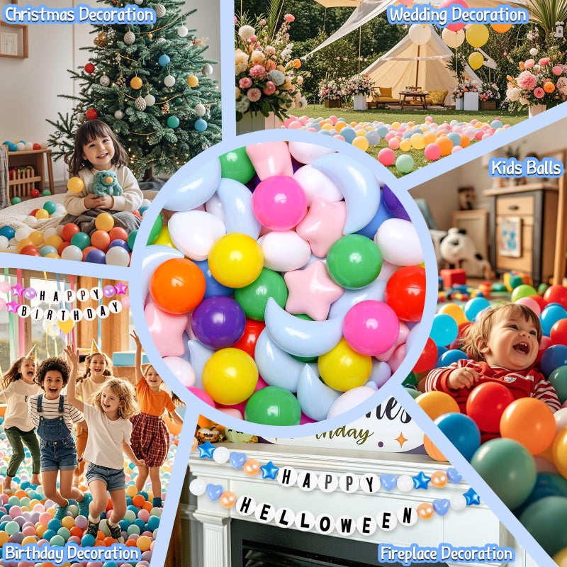 GOGOSO Star Heart Moon Ball Pit Balls  Shaped Play Balls for Ball Pit  100 200 500 1000 Crush Proof Bpa Free Kids Toddler Baby Pastel Pelotas Vibrant Rainbow Mix  100 - Image 3