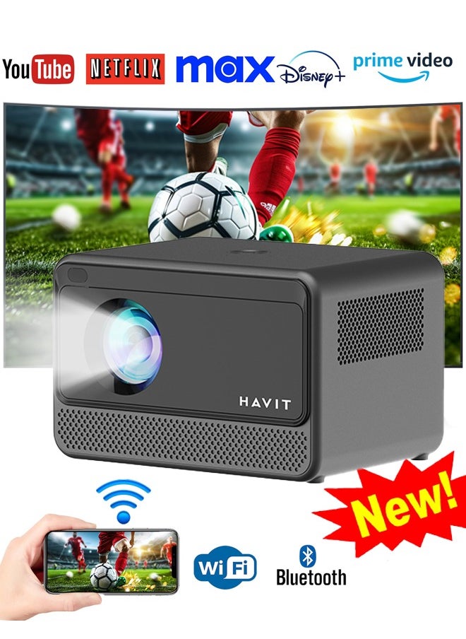 havit Portable 4K Projector with Dual-Band WiFi (2.4G/5G), Bluetooth 5.0, Compatible with Android, iOS, Windows, HDMI, and USB  - Image 1