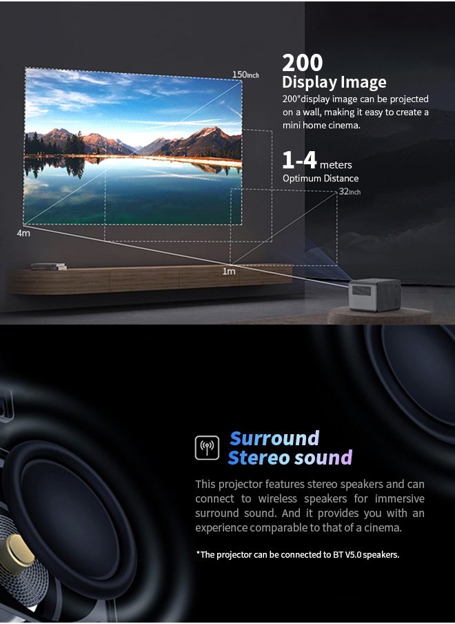havit Portable 4K Projector with Dual-Band WiFi (2.4G/5G), Bluetooth 5.0, Compatible with Android, iOS, Windows, HDMI, and USB  - Image 4