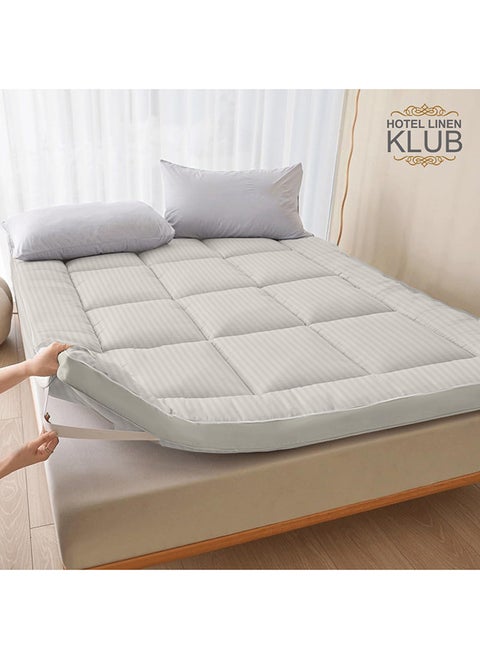 Hotel Linen Klub Mattress Topper 85GSM Microfiber Stripe Super Soft Fabric 500GSM Soft Firm and Extra Thick Fibersheet and Highly Elastic Bands