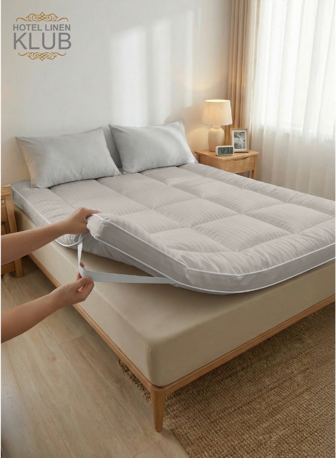 Hotel Linen Klub Mattress Topper 85GSM Microfiber Stripe Super Soft Fabric 500GSM Soft Firm and Extra Thick Fibersheet and Highly Elastic Bands