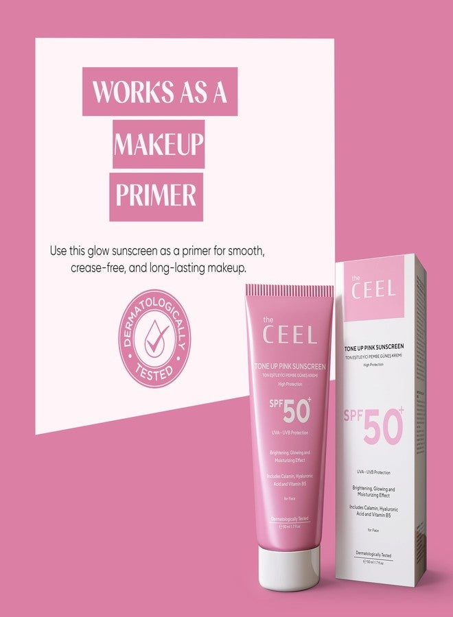The Ceel Glow Sunscreen for Face | Glow Screen Pink Tone Up Cream | Face Primer with SPF 50+ | Moisturizing Sunscreen with Hyaluronic Acid, Calamin and Vitamin B5| 1.7 fl.oz (50 ML) - Image 3