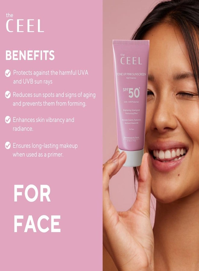 The Ceel Glow Sunscreen for Face | Glow Screen Pink Tone Up Cream | Face Primer with SPF 50+ | Moisturizing Sunscreen with Hyaluronic Acid, Calamin and Vitamin B5| 1.7 fl.oz (50 ML) - Image 2