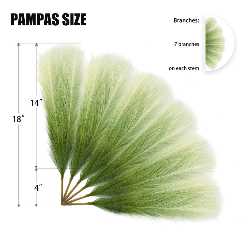 TENDER EPOCH 6 PCS Faux Pampas Grass Arrangement - 18"/45cm Artificial Fluffy Pompous Grass Stems for Boho Chic Home and Wedding Decor (Sage Green Gradient) - Image 2