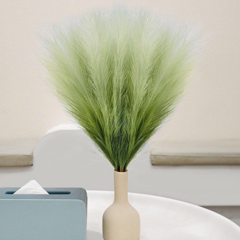 TENDER EPOCH 6 PCS Faux Pampas Grass Arrangement - 18"/45cm Artificial Fluffy Pompous Grass Stems for Boho Chic Home and Wedding Decor (Sage Green Gradient) - Image 3