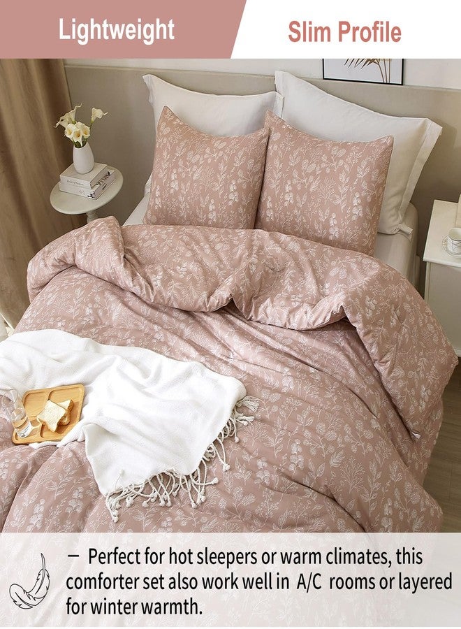 EAVD Vintage Garden Floral Comforter Set Queen Grayish Pinkish Soft Microfiber Chic Cute Floral Bedding Comforter and 2 Pillowcases Fresh Reversible Botanical Comforter Set for All-Season - Image 5