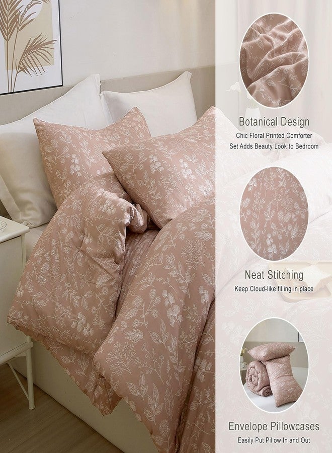 EAVD Vintage Garden Floral Comforter Set Queen Grayish Pinkish Soft Microfiber Chic Cute Floral Bedding Comforter and 2 Pillowcases Fresh Reversible Botanical Comforter Set for All-Season - Image 3