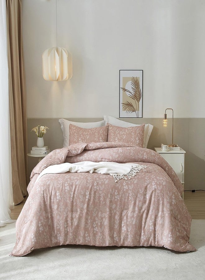 EAVD Vintage Garden Floral Comforter Set Queen Grayish Pinkish Soft Microfiber Chic Cute Floral Bedding Comforter and 2 Pillowcases Fresh Reversible Botanical Comforter Set for All-Season - Image 1