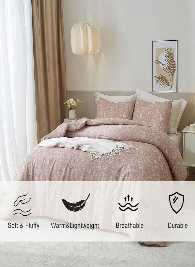 EAVD Vintage Garden Floral Comforter Set Queen Grayish Pinkish Soft Microfiber Chic Cute Floral Bedding Comforter and 2 Pillowcases Fresh Reversible Botanical Comforter Set for All-Season - Image 2