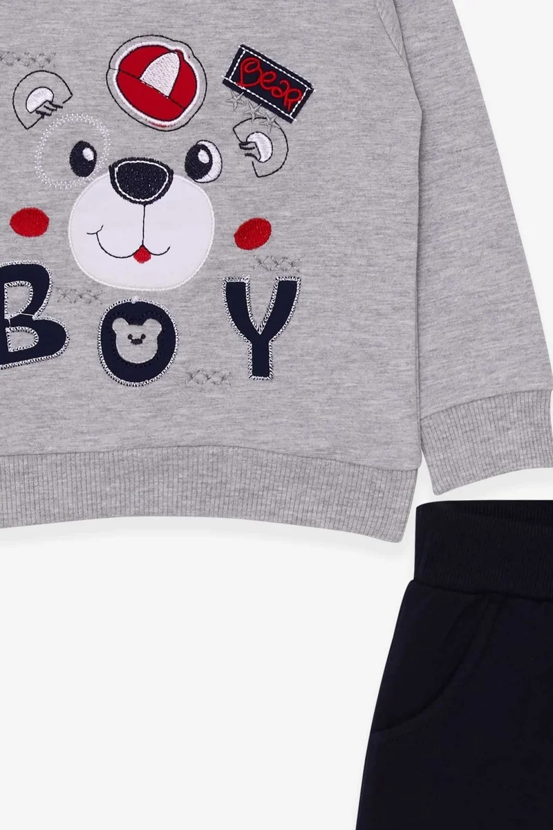 Breeze Boys Tracksuit Set Gray Melange with Bear Figure (1-4 Ages)