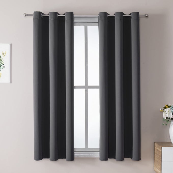 GROMMET BLACKOUT CURTAINS FOR BEDROOM AND LIVING ROOM 2 PANELS SET THERMAL INSULATED ROOM DARKENING CURTAINS DARK GREY 38W X 54L