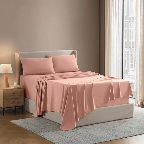 Nestl Nestl RV Bed Linen Set Short Queen  4 Piece Microfiber Sheet Set with Double Brushed Peach Sheets Extra Soft Bedding  Pillowcases 
