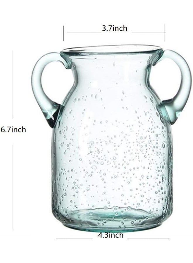 Sunkey Flower Vase Glass Elegant Double Ear Decorative Handmade Air Bubbles Bluish Color Glass Vase for Centerpiece Home Decor Small - Image 3