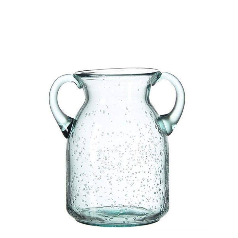 Sunkey Flower Vase Glass Elegant Double Ear Decorative Handmade Air Bubbles Bluish Color Glass Vase for Centerpiece Home Decor Small - Image 1