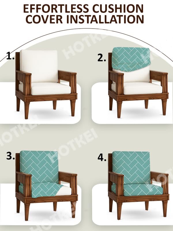 HOTKEI Pastel Green (Pack of 6) 200 GSM Fabric Wooden Sofa Seat Cover Elastic Stretchable Cushion Seat Slip Cover Protector for Wooden Sofa Set 3 Seater Antislip Full Covers for Living Room - Image 5