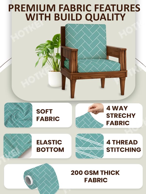 HOTKEI Pastel Green (Pack of 6) 200 GSM Fabric Wooden Sofa Seat Cover Elastic Stretchable Cushion Seat Slip Cover Protector for Wooden Sofa Set 3 Seater Antislip Full Covers for Living Room - Image 2