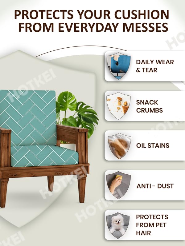 HOTKEI Pastel Green (Pack of 6) 200 GSM Fabric Wooden Sofa Seat Cover Elastic Stretchable Cushion Seat Slip Cover Protector for Wooden Sofa Set 3 Seater Antislip Full Covers for Living Room - Image 3