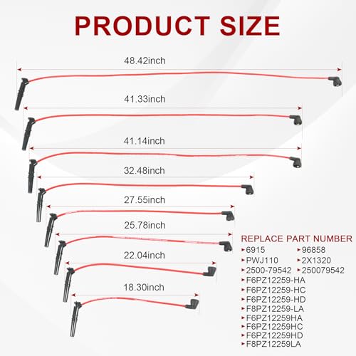 JDMSPEED Spark Plug Wire Set 8MM Replacement for Ford Lincoln Mercury Grand Marquis F-150 F250 E-150 Town Car Crown Victoria V8 4.6L 1996-1999 Set of 8 Replace 2500-79542, 2X1320, 96858 Red - Image 3