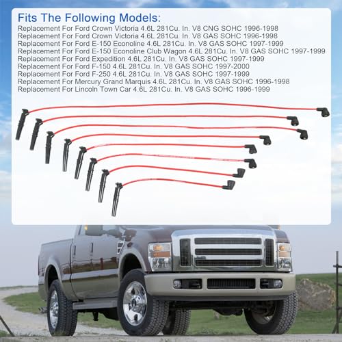 JDMSPEED Spark Plug Wire Set 8MM Replacement for Ford Lincoln Mercury Grand Marquis F-150 F250 E-150 Town Car Crown Victoria V8 4.6L 1996-1999 Set of 8 Replace 2500-79542, 2X1320, 96858 Red - Image 2