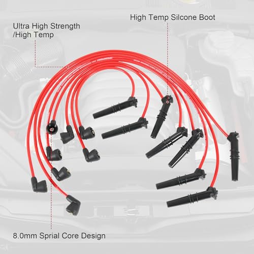 JDMSPEED Spark Plug Wire Set 8MM Replacement for Ford Lincoln Mercury Grand Marquis F-150 F250 E-150 Town Car Crown Victoria V8 4.6L 1996-1999 Set of 8 Replace 2500-79542, 2X1320, 96858 Red - Image 5