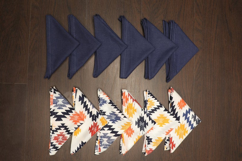 Dekor World Multi Printed Plain Blue Napkin Set (Pack of 12)-Dinning and Table Range - Image 1