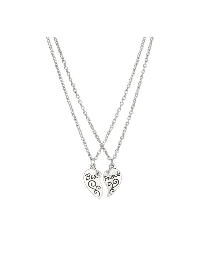 Goolsky Best Friends Split Heart Pendant Necklace – Alloy Engraved Matching Set for 2, Symbolic Friendship Jewelry - Image 1
