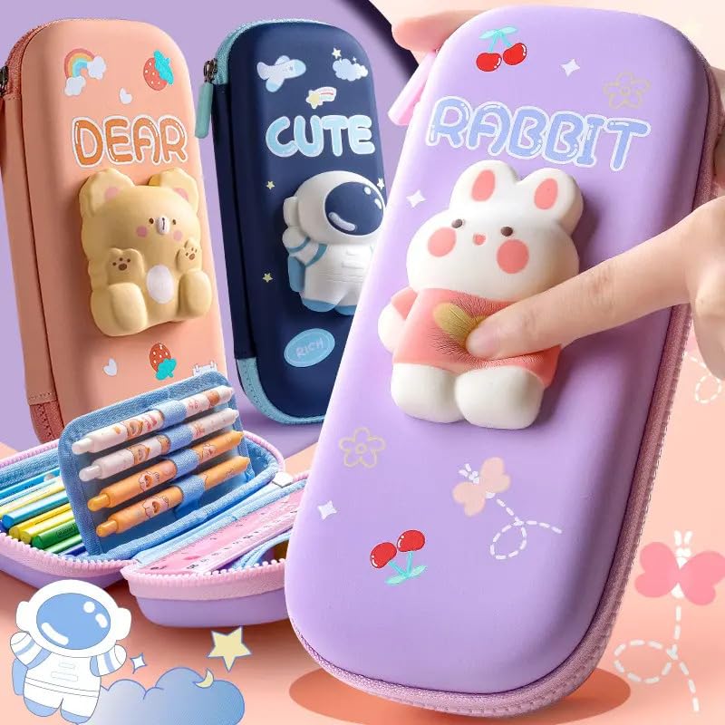 Parshya Plastic Eva 3D Small Pencil Case Pouch, Large Capacity Rabbit Pen And Pencil Bag With Compartment, Kawaii Stationery School Pouch With Zipper For Kids And Student - Purple - Image 3