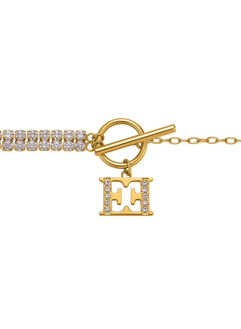 ESCADA Diana Bracelet for Women Two-Tone Gold-Plated Link Chain, Crystal-Embellished Logo, Statement Luxury