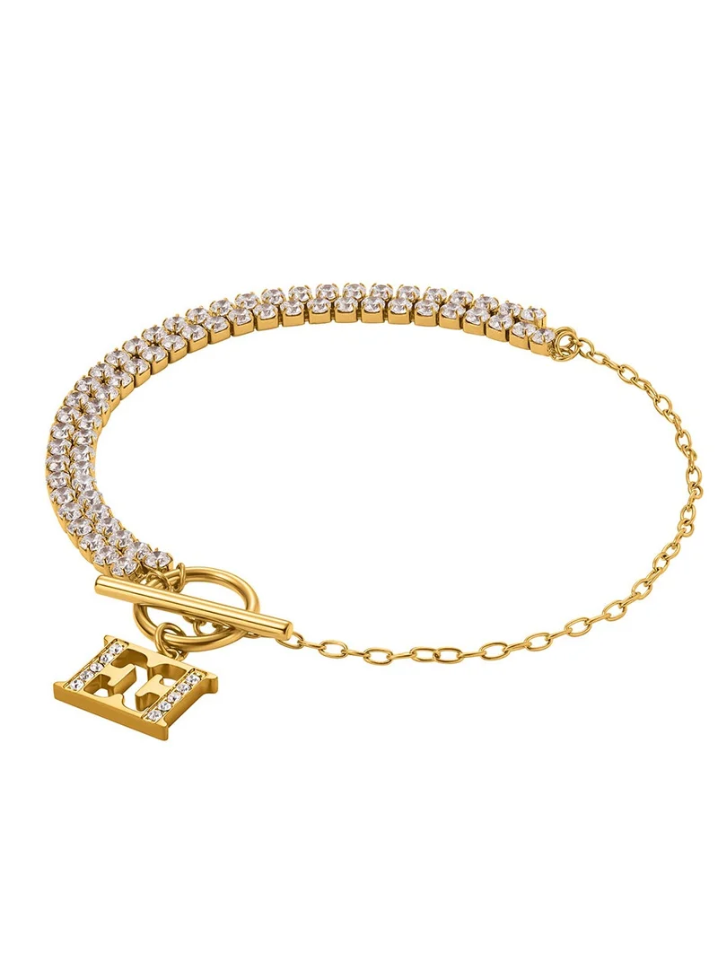 ESCADA Diana Bracelet for Women Two-Tone Gold-Plated Link Chain, Crystal-Embellished Logo, Statement Luxury