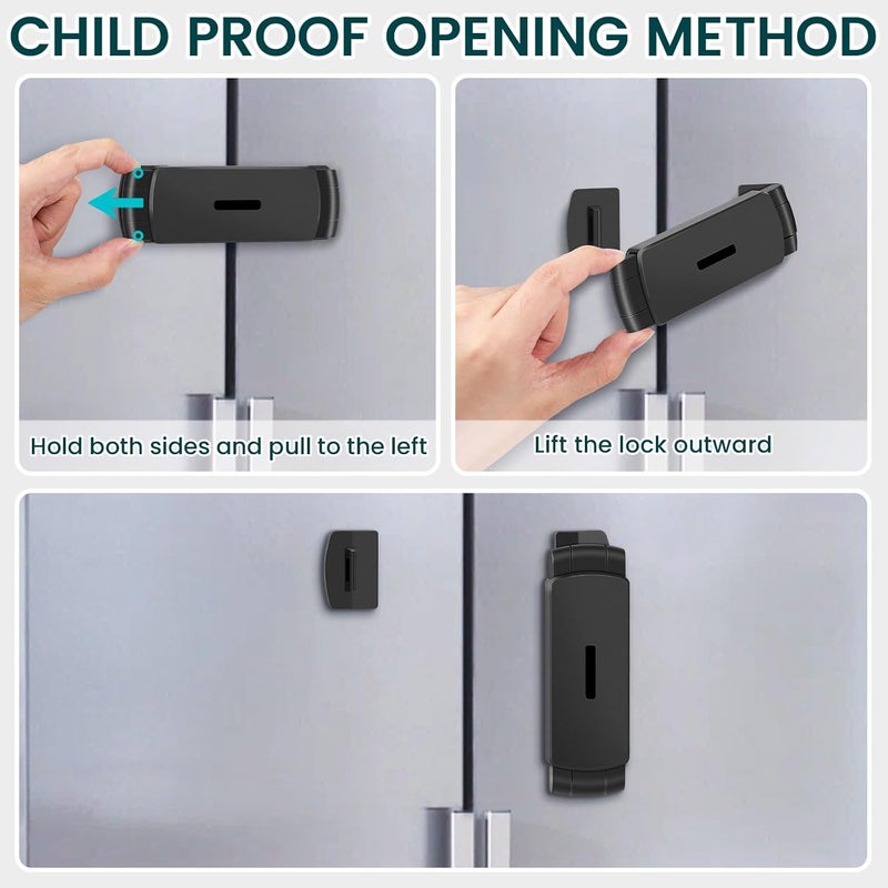 CLYMENE French Door Fridge Lock  Childproof Adjustable Easy Install  Cabinet Safety Latch Lock for Kids  Toddlers Black - Image 4