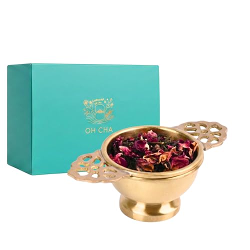OH CHA - Brass Tea Infuser, Lead Free | Handcrafted Brass Tea Strainer for Tea with Drip Bowl | Tea Infuser for Everyday Use | Used as Green Tea Infuser | Brass Tea Strainer for Loose Leaves - Image 1