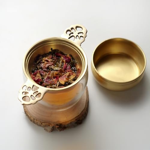 OH CHA - Brass Tea Infuser, Lead Free | Handcrafted Brass Tea Strainer for Tea with Drip Bowl | Tea Infuser for Everyday Use | Used as Green Tea Infuser | Brass Tea Strainer for Loose Leaves - Image 2