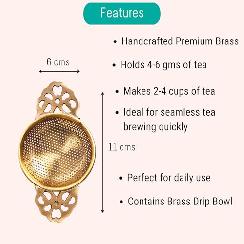 OH CHA - Brass Tea Infuser, Lead Free | Handcrafted Brass Tea Strainer for Tea with Drip Bowl | Tea Infuser for Everyday Use | Used as Green Tea Infuser | Brass Tea Strainer for Loose Leaves - Image 4