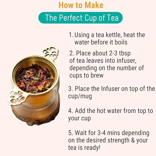 OH CHA - Brass Tea Infuser, Lead Free | Handcrafted Brass Tea Strainer for Tea with Drip Bowl | Tea Infuser for Everyday Use | Used as Green Tea Infuser | Brass Tea Strainer for Loose Leaves - Image 5