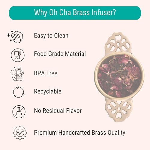 OH CHA - Brass Tea Infuser, Lead Free | Handcrafted Brass Tea Strainer for Tea with Drip Bowl | Tea Infuser for Everyday Use | Used as Green Tea Infuser | Brass Tea Strainer for Loose Leaves - Image 3